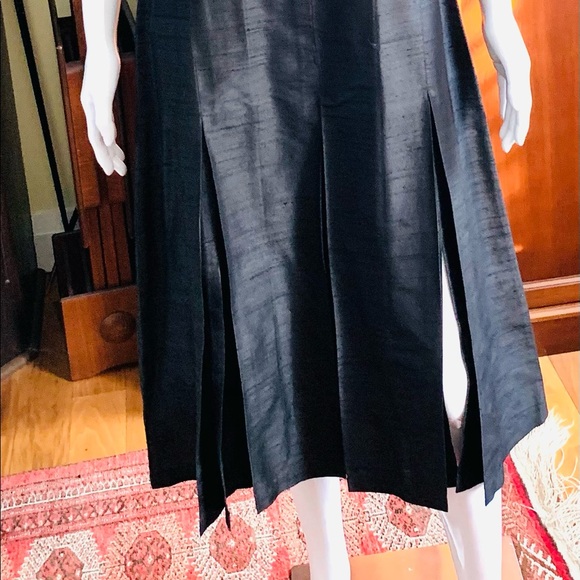 Shiny Black silk Pleated Long Dress With Slits & jacket 2 pc suit EUR 44 US 12 - Picture 4 of 16